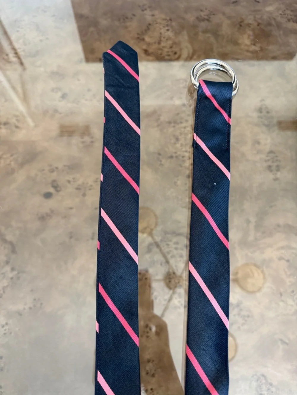 J. Crew Navy Belt with Pink Diagonal Stripes - Picture 2 of 5